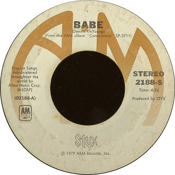  Styx -- Babe/ I'm OK, 1979 (M-) 45 rpm record with factory sleeve, $8.00 - Click for bigger image and more info 