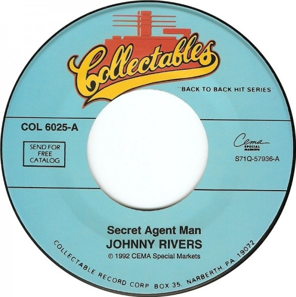  Johnny Rivers -- Secret Agent Man, 1966 (M) 45 rpm record, $8.00 - Click for bigger image and more info 