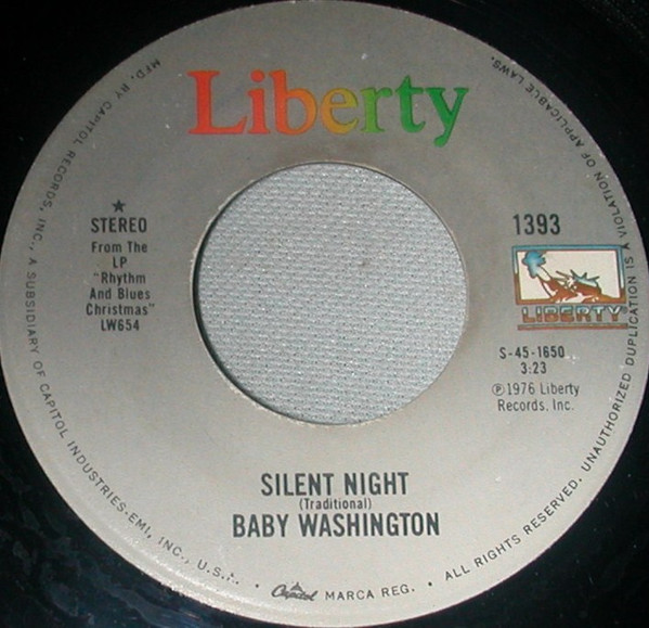  Baby Washington -- Silent Night/ Merry Christmas Baby, 1973 (M-) 45 rpm record, $7.00 - Click for bigger image and more info 