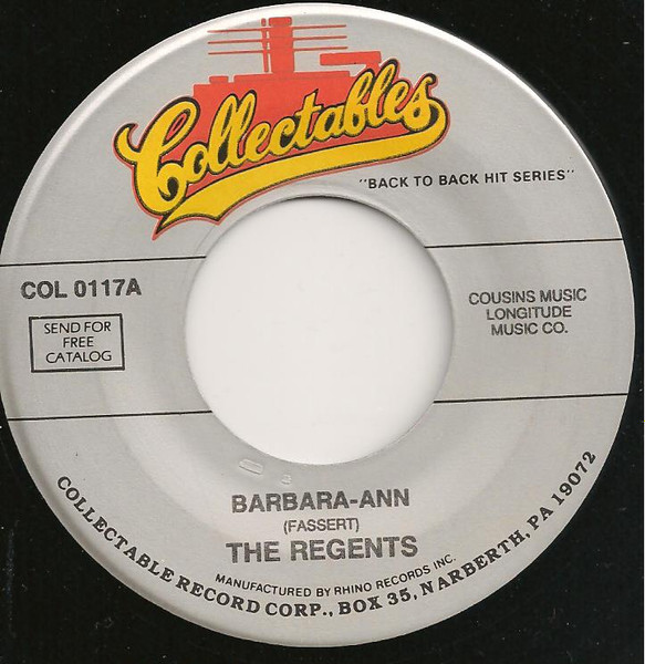  Regents -- Barbara-Ann, 1961 (M) 45 rpm record with factory sleeve, $8.00 - Click for bigger image and more info 