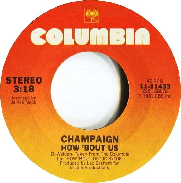  Champaign -- How 'Bout Us/ Spinnin', 1981 (M) 45 rpm record with factory sleeve, $5.00 - Click for bigger image and more info 