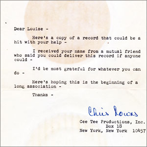 Promo Letter from Chris Towns to Louise Neal