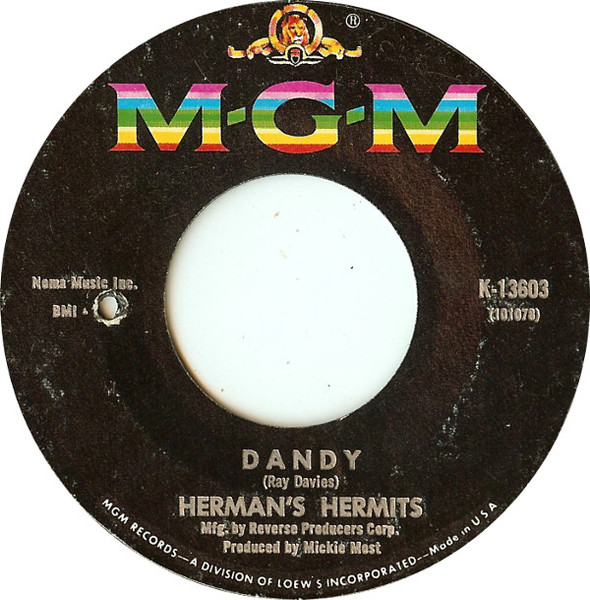  Herman's Hermits -- Dandy/ My Reservation's Been Confirmed, 1966 (M) 45 rpm record with factory sleeve, $9.00 - Click for bigger image and more info 