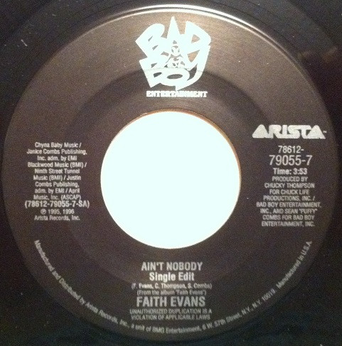  Faith Evans -- Ain't Nobody/ Kissing You, 1996 (M) 45 rpm record, $9.00 - Click for bigger image and more info 