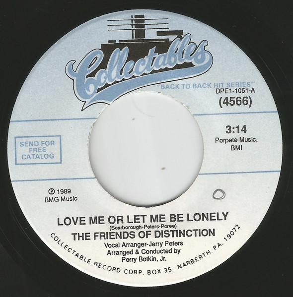  Friends of Distinction -- Love Or Let Me Be Lonely/ I Need You, 1970 (M-) 45 rpm record with factory sleeve, $5.00 - Click for bigger image and more info 