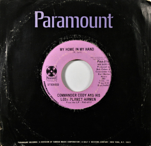  Commander Cody and His Lost Planet Airmen -- Hot Rod Lincoln/ My Home In My Hand, 1972 (M-) 45 rpm record with factory sleeve, $12.00 - Click for bigger image and more info 