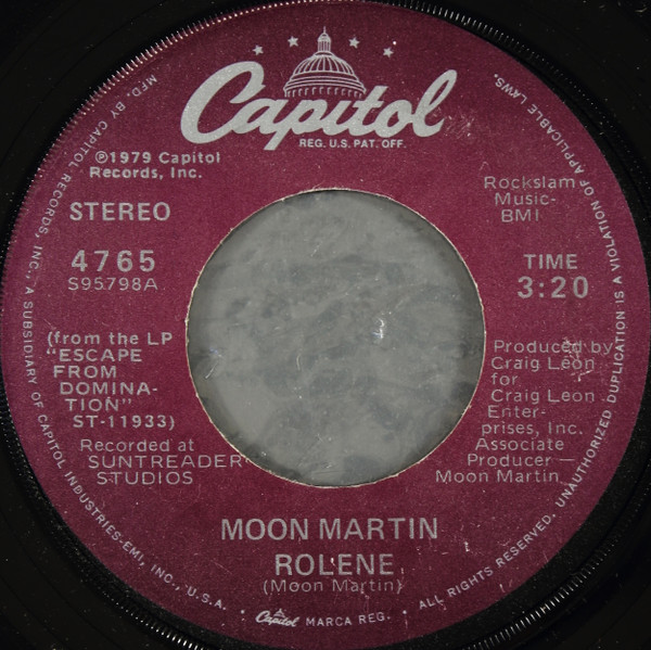  Moon Martin -- Rolene/ Dangerous, 1979 (M ) 45 rpm record with picture sleeve, $7.00 - Click for bigger image and more info 