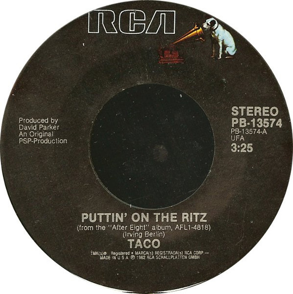  Taco -- Puttin' On The Ritz/ Livin' In My Dreamworld, 1983 (M) 45 rpm record with factory sleeve, $8.00 - Click for bigger image and more info 