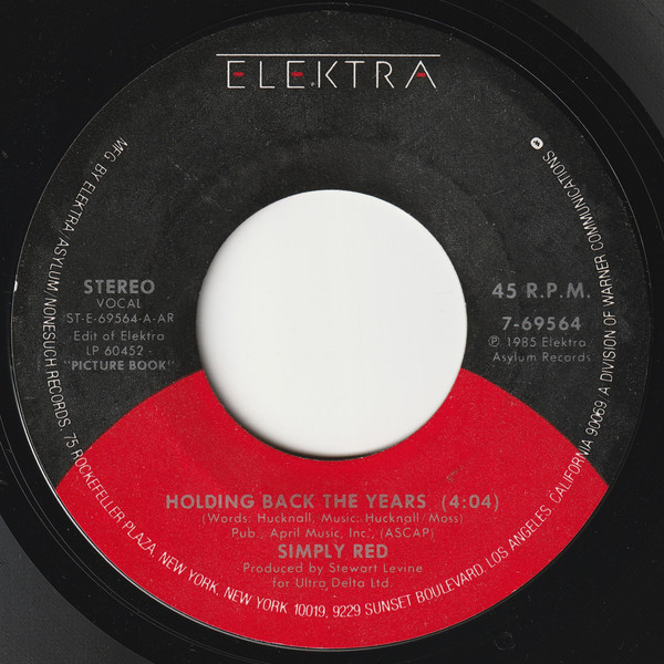  Simply Red -- Holding Back The Years/ I Won't Feel Bad, 1986 (M-) 45 rpm record with factory sleeve, $7.50 - Click for bigger image and more info 