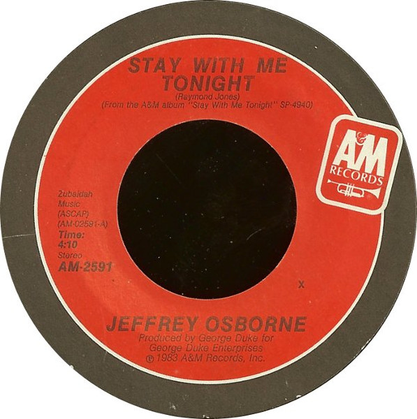  Jeffrey Osborne -- Stay With Me Tonight/ Baby, 1983 (M) 45 rpm record with factory sleeve, $6.00 - Click for bigger image and more info 