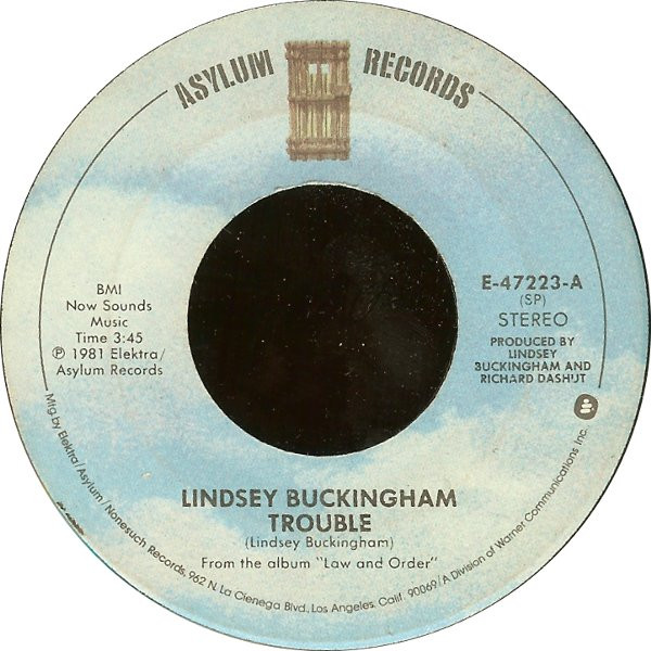  Lindsey Buckingham -- Trouble/ Mary Lee Jones, 1981 (M ) 45 rpm record with factory sleeve, $8.00 - Click for bigger image and more info 